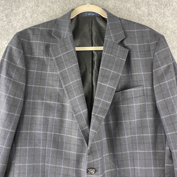 Stafford Year Round Blazer Sport Coat Mens 42R Blue Plaid Classic Fit Travel - Picture 2 of 16